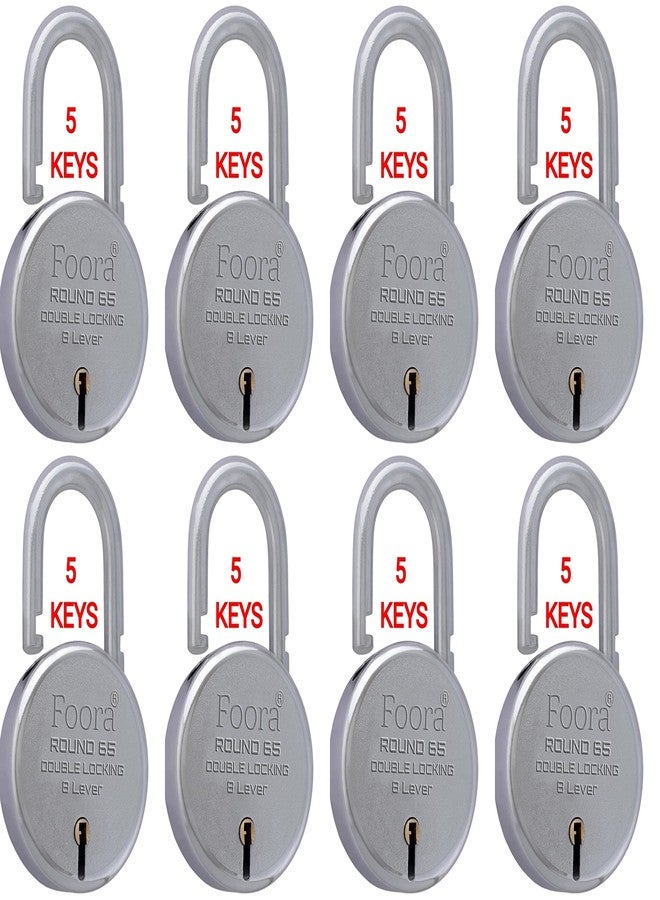 Foora Lock and Key Door Lock for Home, gate, Shutter Round 65mm 5 Key 8 Lever Silver Finish, Pack of 8 Rental Friendly Lock - Image 1